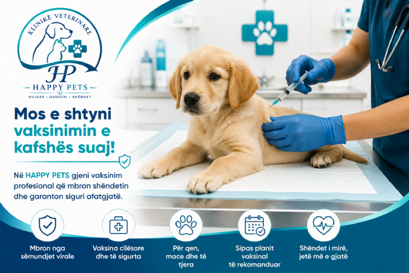 Mos e shtyni vaksinimin e kafshës suaj! Në HAPPY PETS gjeni vaksinim profesional që mbron shëndetin dhe garanton siguri afatgjatë.